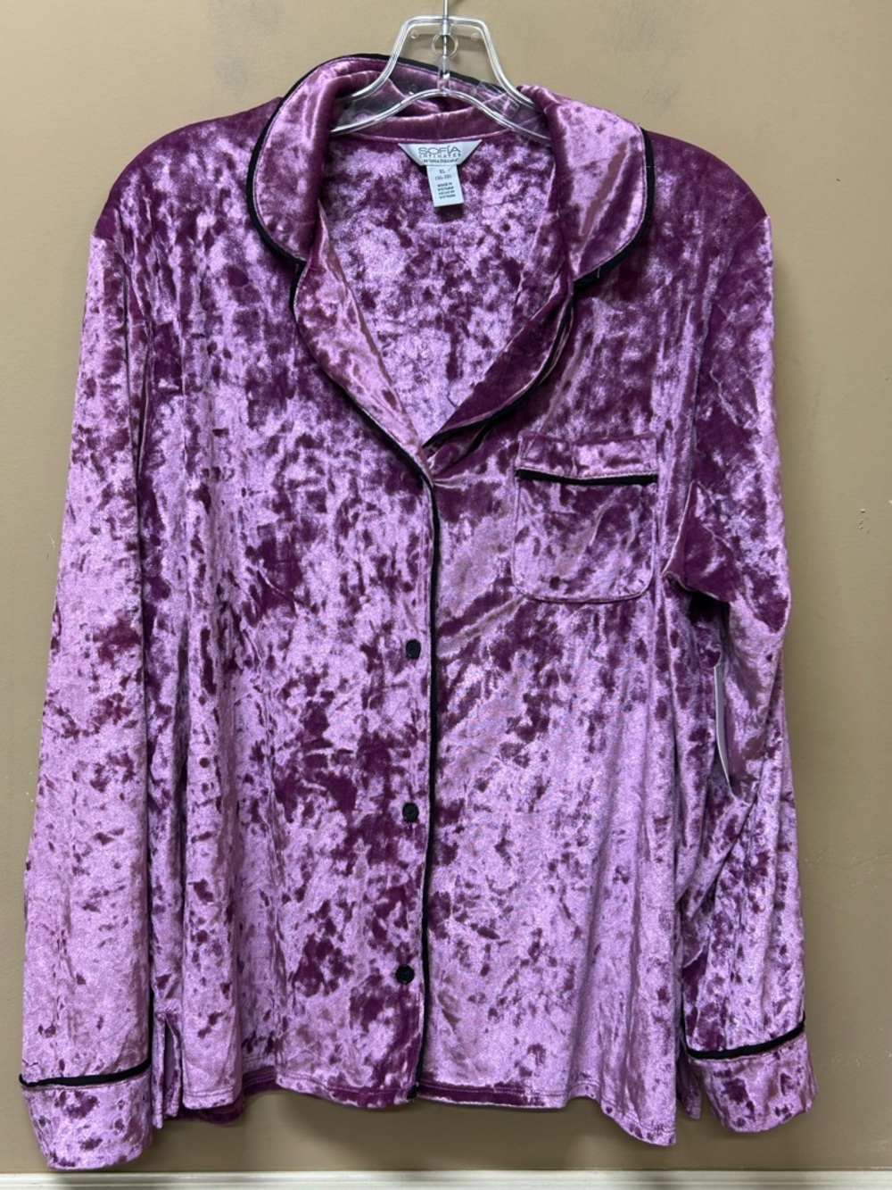 Sofia Intimates Purple Crushed Velvet Notch Collar Pajama Top Size XL 16-18 NWT